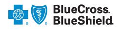 Blue Cross Blue Shield logo with a blue cross shape on the left and a blue shield with a white staff and serpent symbol next to the words BlueCross BlueShield in black text.
